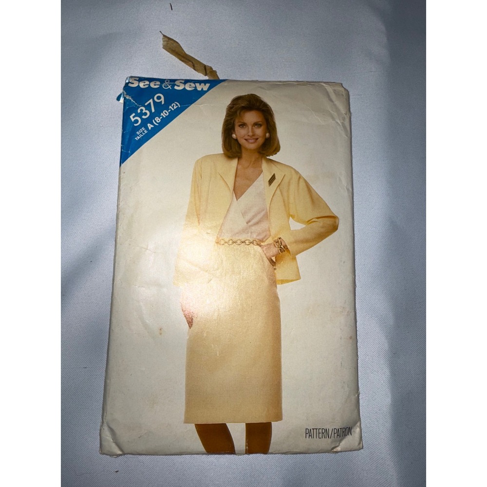 See & Sew 5379 Vintage 80s Jacket Skirt Blouse Sewing Pattern Size 8-10-12 Uncut